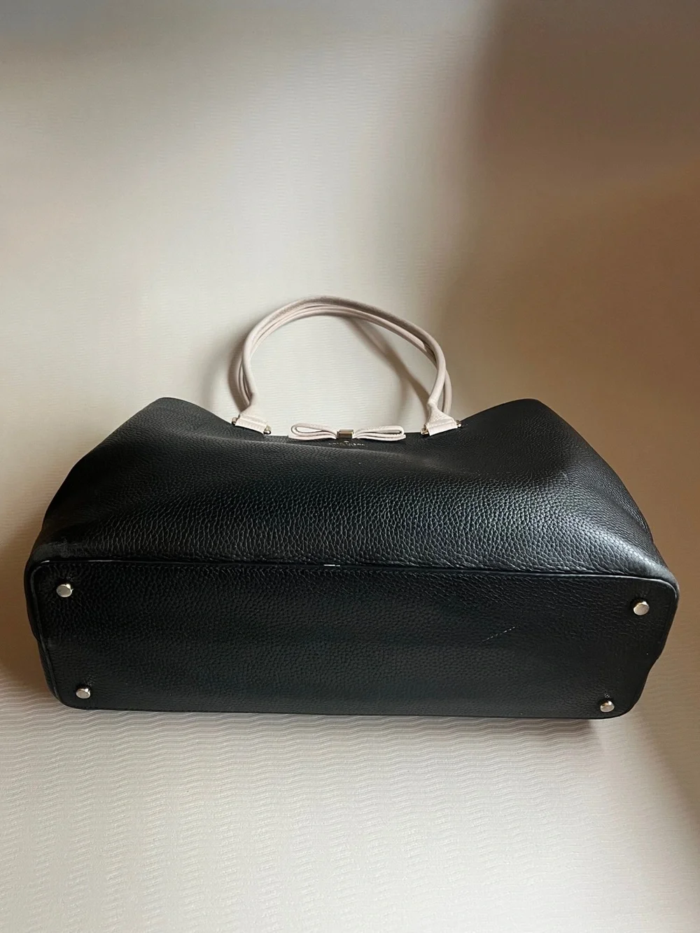Kate Spade Maryanne Henderson Street Tote Black Leather Cream Bow Handles